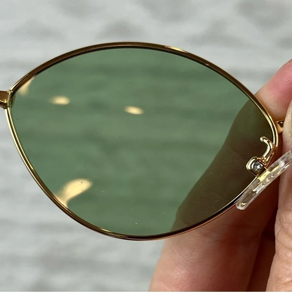 NWB VEDA TINDA Sunglasses, Case and Croakies Green Tint Gold Frames